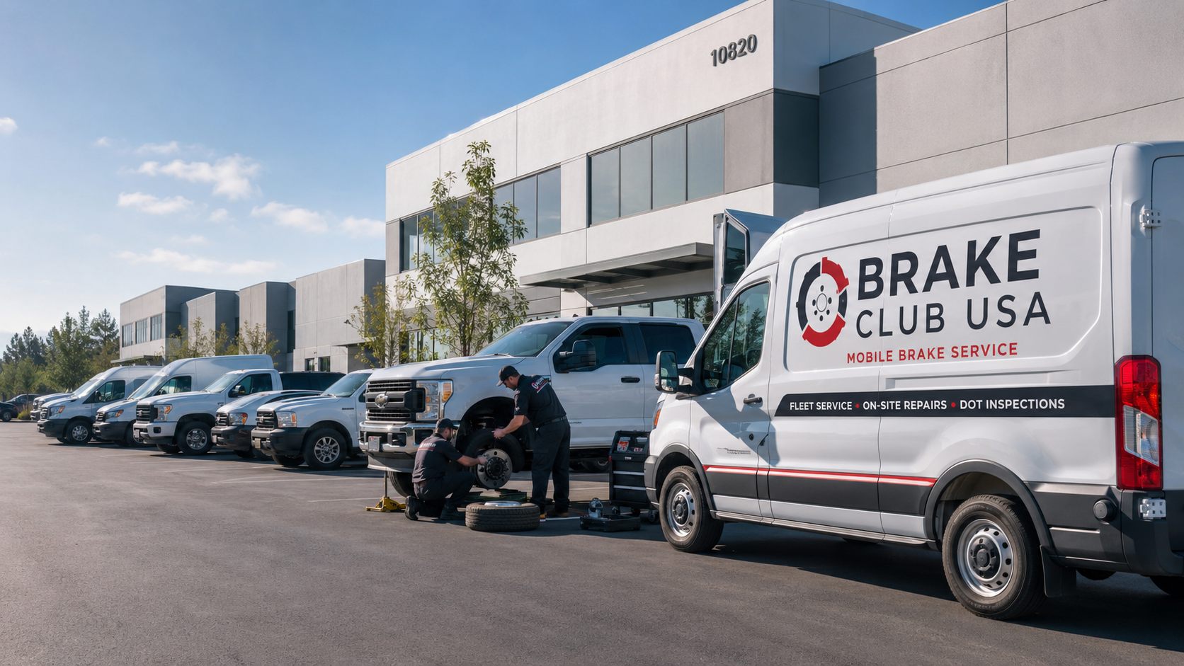 Brake Club USA fleet advisor reviewing a service plan with a fleet manager at their yard